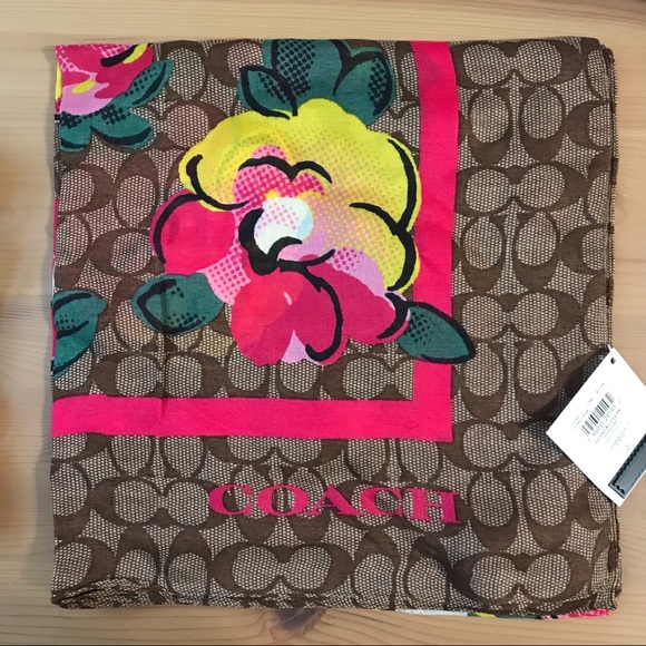 Coach Signature Vintage Rose Print Oversized Square Scarf - Picture 2 of 8